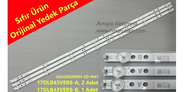 VESTEL 43U9600 Led bar, 17DLB43VER13-A, 17DLB43VER13-B, 17DLB43VER8-A, 17DLB43VER8-B, Tv Panel Ledleri